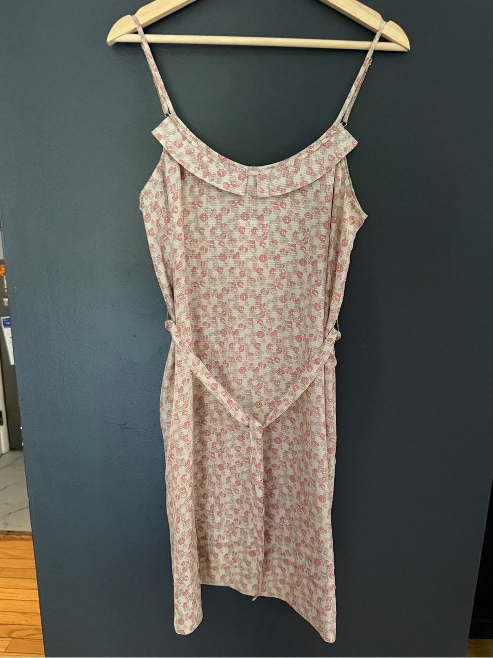 Anthropologie Silk Pink Floral Midi Dress with Tie Waist NWT